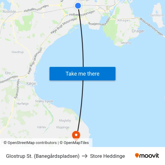 Glostrup St. (Banegårdspladsen) to Store Heddinge map
