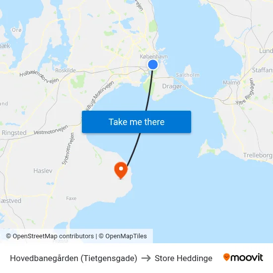 Hovedbanegården (Tietgensgade) to Store Heddinge map