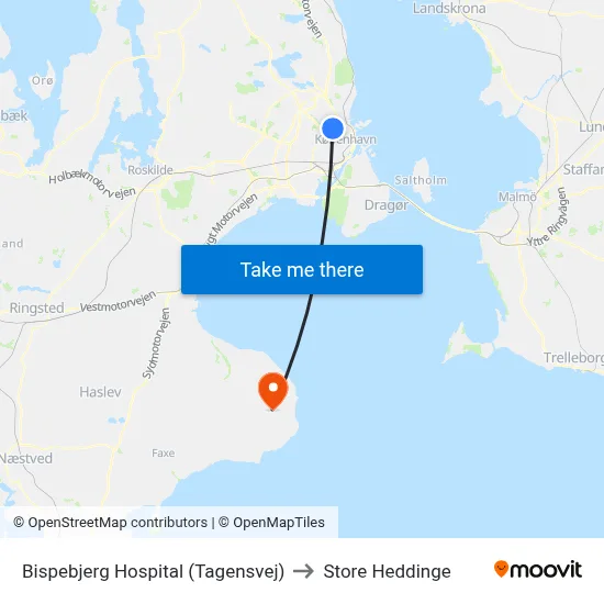 Bispebjerg Hospital (Tagensvej) to Store Heddinge map