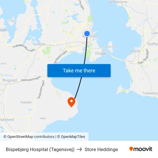 Bispebjerg Hospital (Tagensvej) to Store Heddinge map