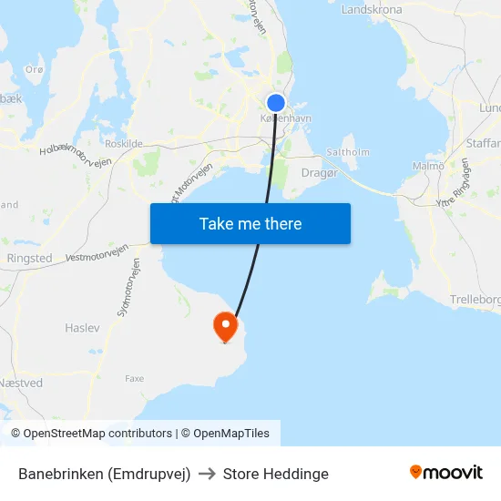 Banebrinken (Emdrupvej) to Store Heddinge map