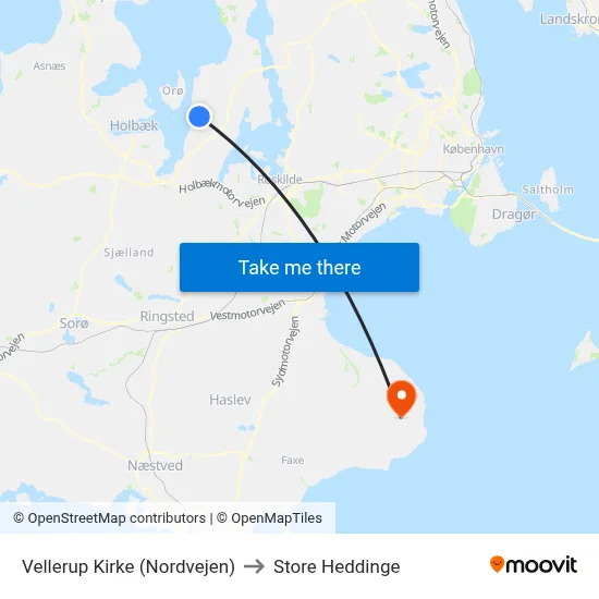 Vellerup Kirke (Nordvejen) to Store Heddinge map