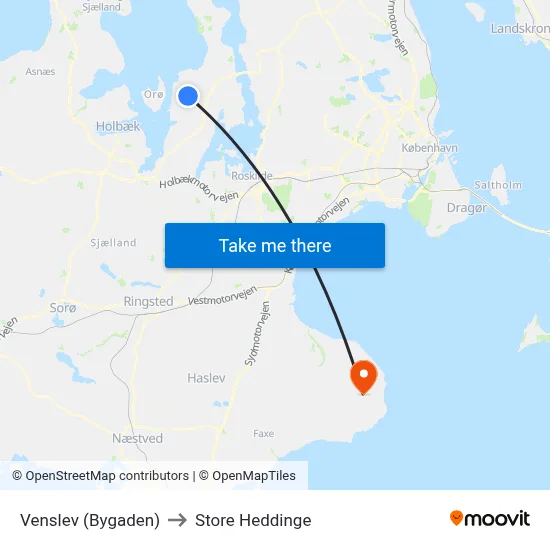 Venslev (Bygaden) to Store Heddinge map