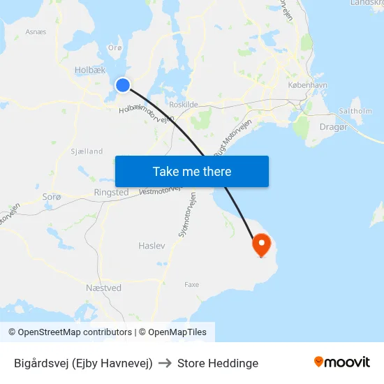 Bigårdsvej (Ejby Havnevej) to Store Heddinge map
