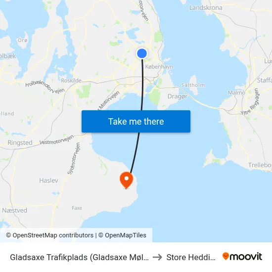 Gladsaxe Trafikplads (Gladsaxe Møllevej) to Store Heddinge map