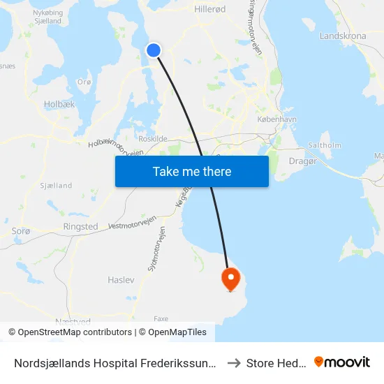 Nordsjællands Hospital Frederikssund (Hospitalvej) to Store Heddinge map