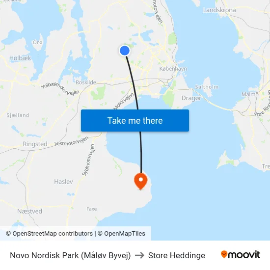 Novo Nordisk Park (Måløv Byvej) to Store Heddinge map