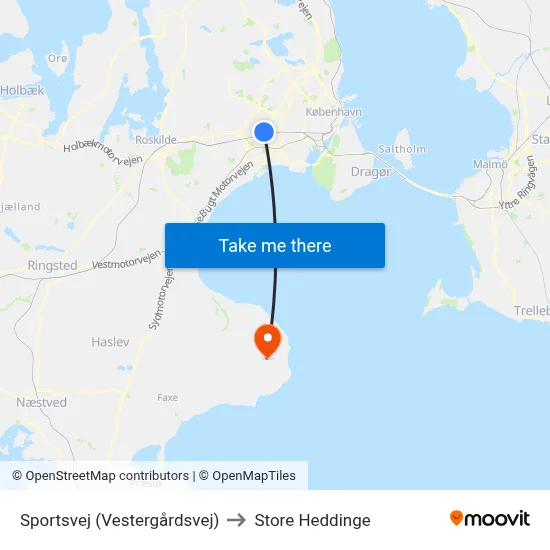 Sportsvej (Vestergårdsvej) to Store Heddinge map