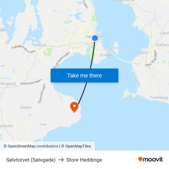 Sølvtorvet (Sølvgade) to Store Heddinge map