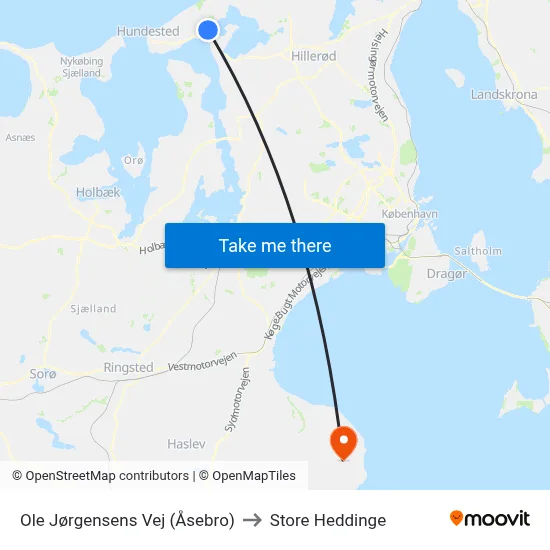 Ole Jørgensens Vej (Åsebro) to Store Heddinge map