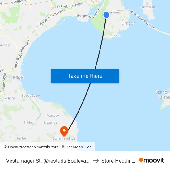 Vestamager St. (Ørestads Boulevard) to Store Heddinge map