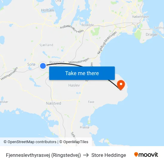 Fjenneslevthyrasvej (Ringstedvej) to Store Heddinge map