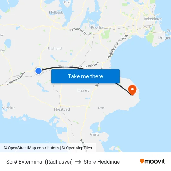 Sorø Byterminal (Rådhusvej) to Store Heddinge map