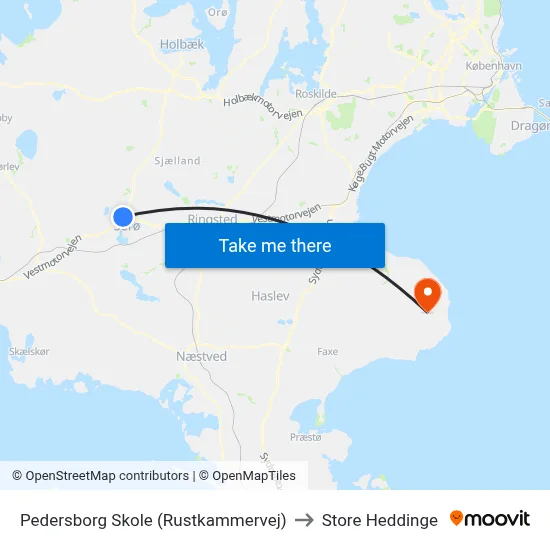 Pedersborg Skole (Rustkammervej) to Store Heddinge map