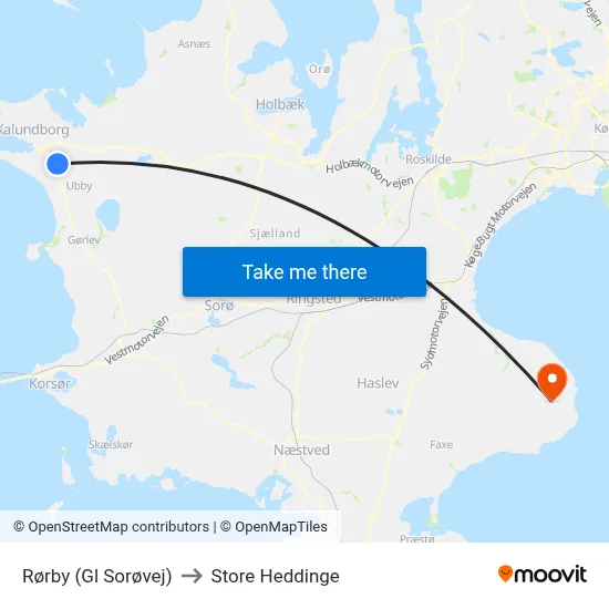 Rørby (Gl Sorøvej) to Store Heddinge map
