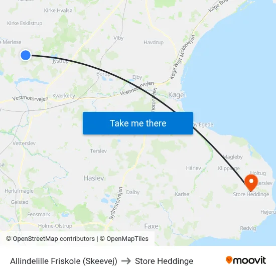 Allindelille Friskole (Skeevej) to Store Heddinge map