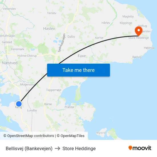 Bellisvej (Bankevejen) to Store Heddinge map