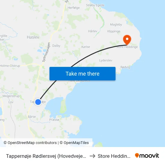 Tappernøje Rødlersvej (Hovedvejen) to Store Heddinge map