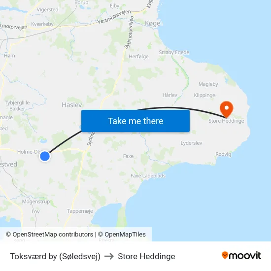 Toksværd by (Søledsvej) to Store Heddinge map