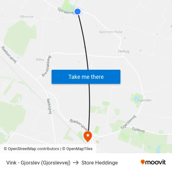 Vink - Gjorslev (Gjorslevvej) to Store Heddinge map