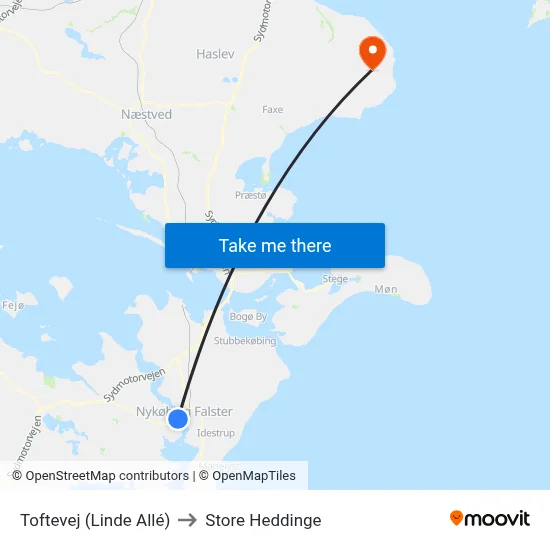 Toftevej (Linde Allé) to Store Heddinge map