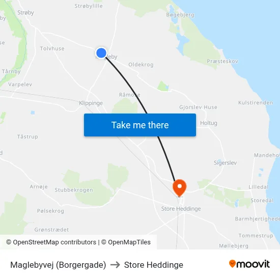 Maglebyvej (Borgergade) to Store Heddinge map