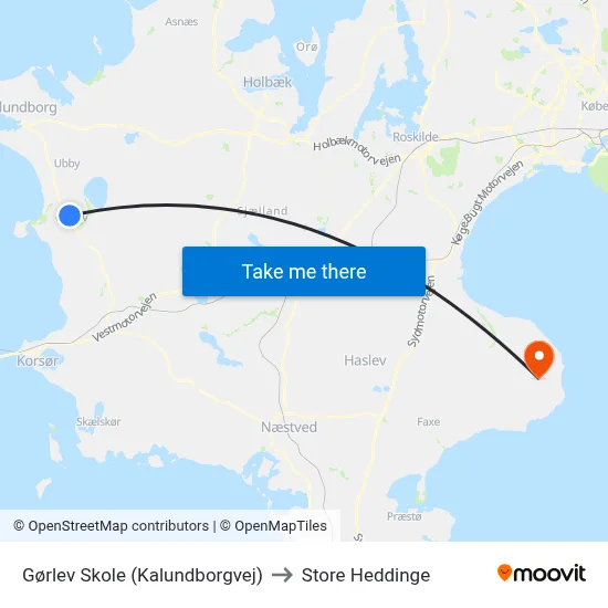 Gørlev Skole (Kalundborgvej) to Store Heddinge map