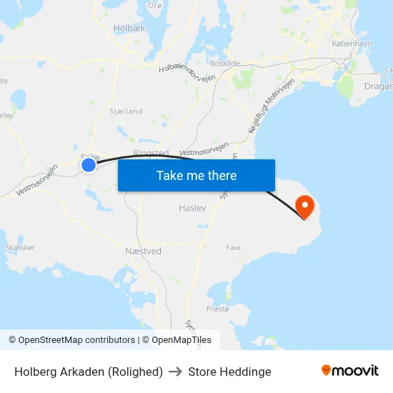 Holberg Arkaden (Rolighed) to Store Heddinge map