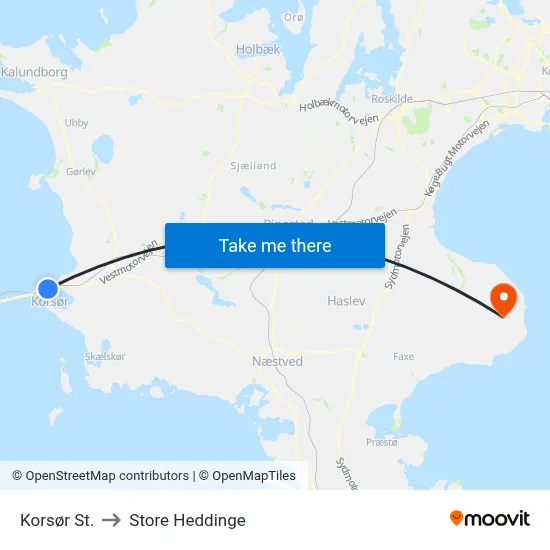 Korsør St. to Store Heddinge map