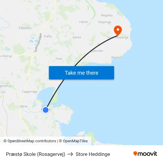 Præstø Skole (Rosagervej) to Store Heddinge map