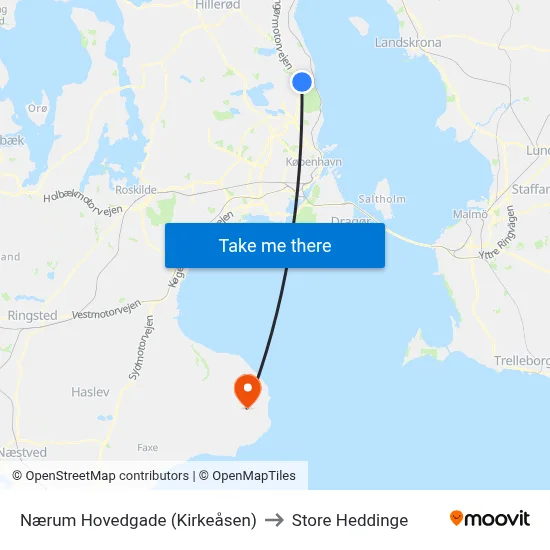 Nærum Hovedgade (Kirkeåsen) to Store Heddinge map