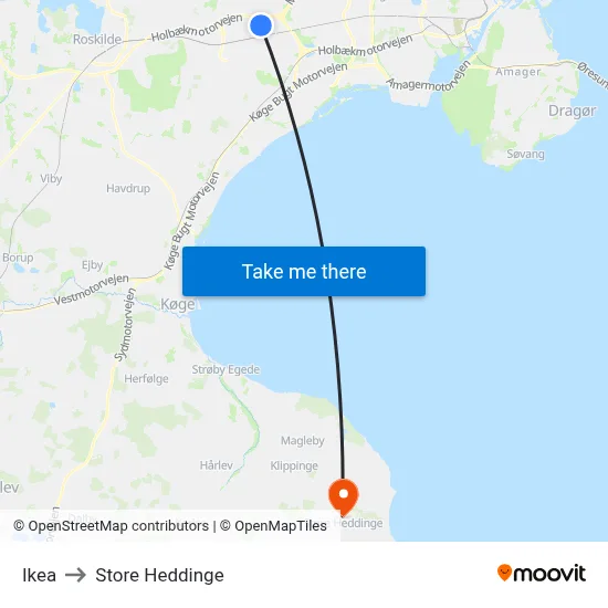 Ikea to Store Heddinge map