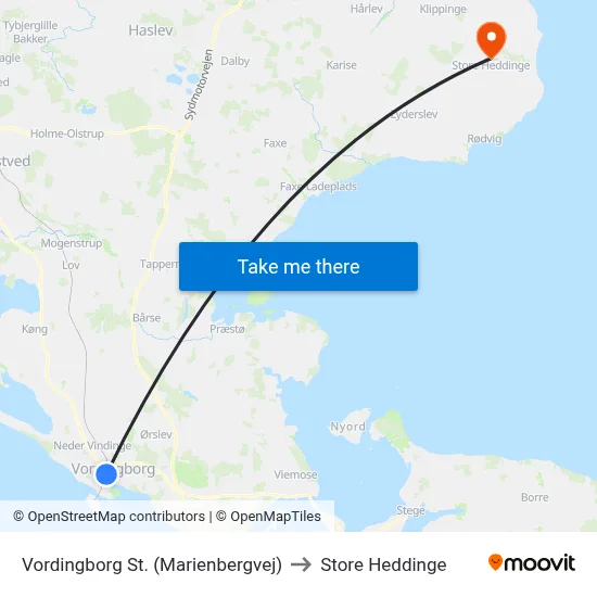 Vordingborg St. (Marienbergvej) to Store Heddinge map