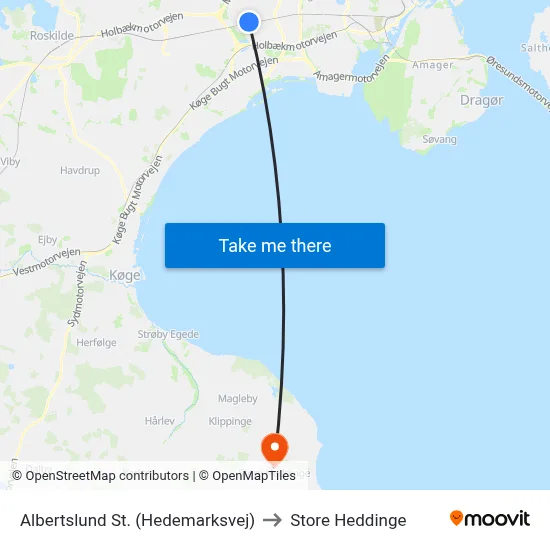 Albertslund St. (Hedemarksvej) to Store Heddinge map