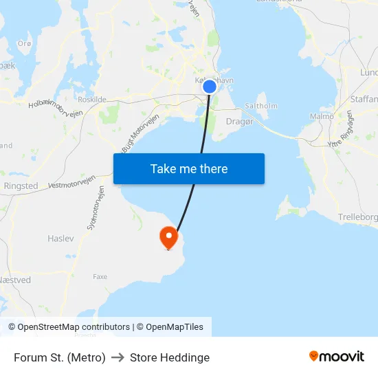 Forum St. (Metro) to Store Heddinge map