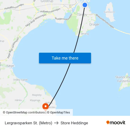 Lergravsparken St. (Metro) to Store Heddinge map