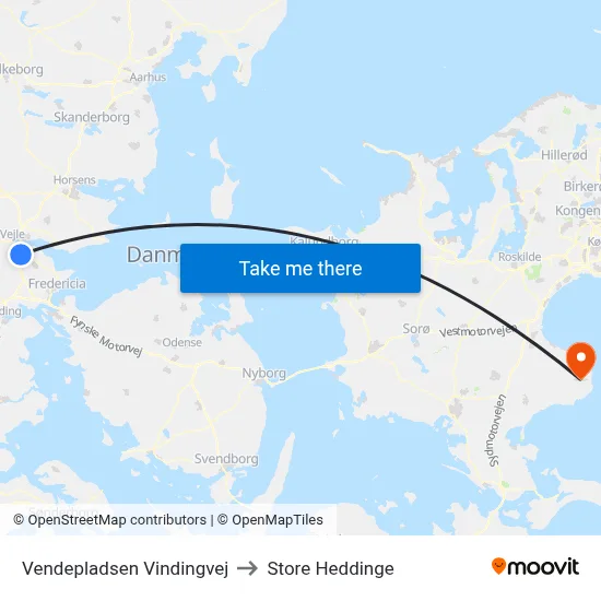Vendepladsen Vindingvej to Store Heddinge map
