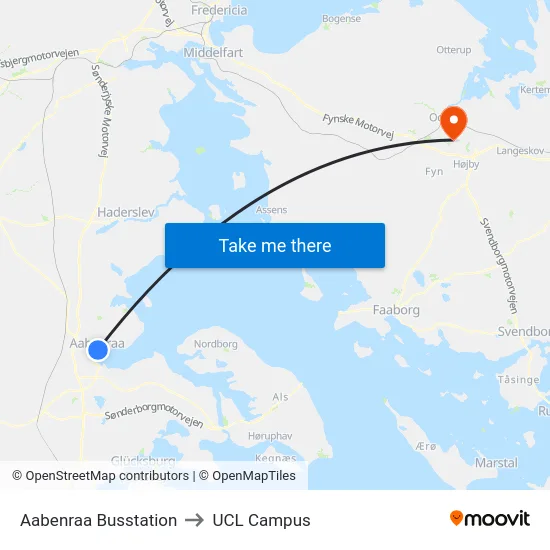 Aabenraa Busstation to UCL Campus map
