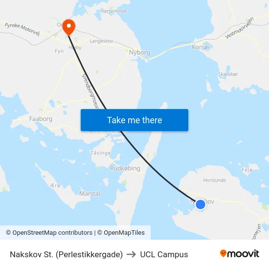 Nakskov St. (Perlestikkergade) to UCL Campus map