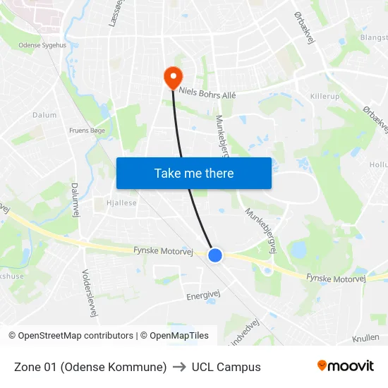 Zone 01 (Odense Kommune) to UCL Campus map