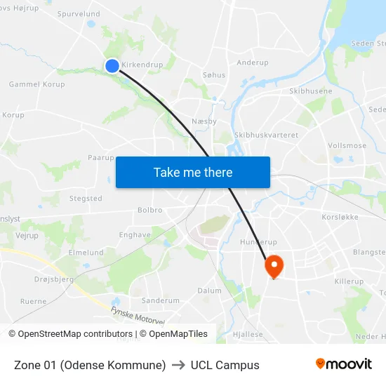 Zone 01 (Odense Kommune) to UCL Campus map