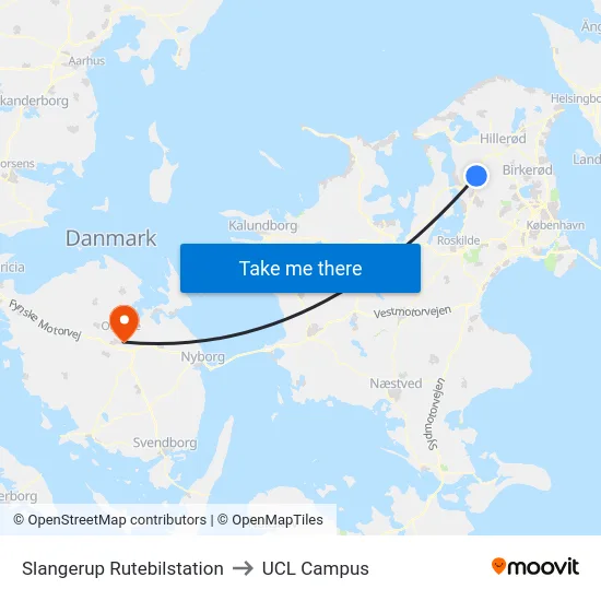 Slangerup Rutebilstation to UCL Campus map