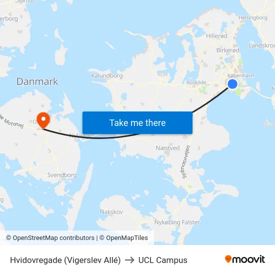 Hvidovregade (Vigerslev Allé) to UCL Campus map