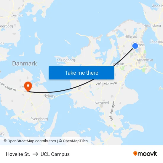 Høvelte St. to UCL Campus map