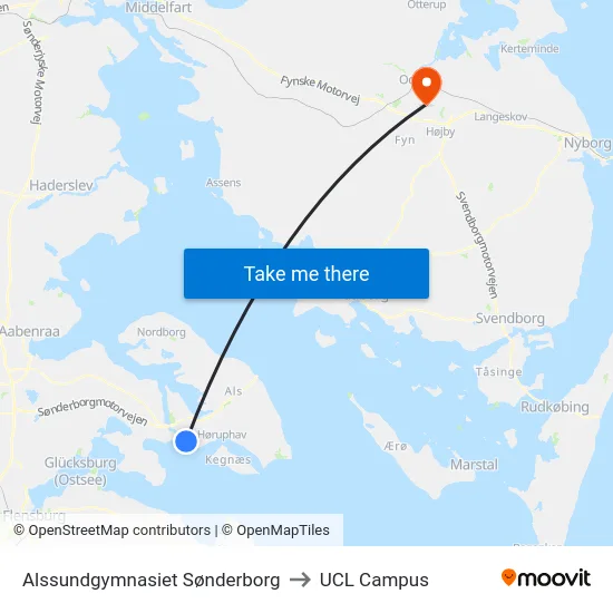 Alssundgymnasiet Sønderborg to UCL Campus map