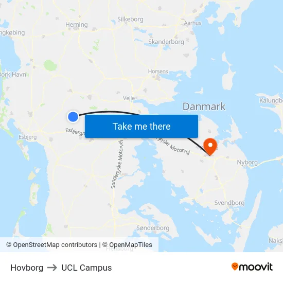 Hovborg to UCL Campus map