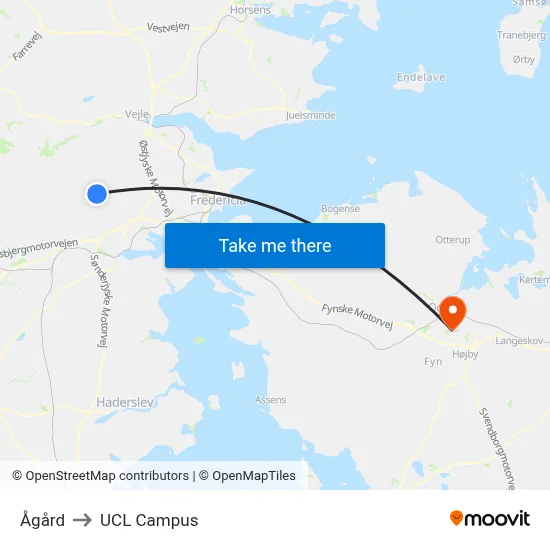 Ågård to UCL Campus map