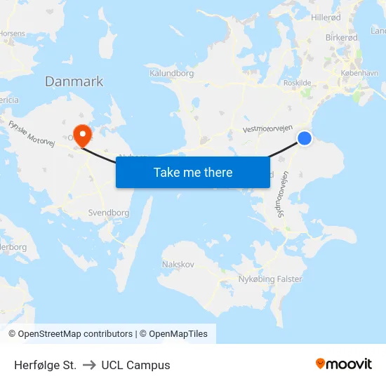 Herfølge St. to UCL Campus map