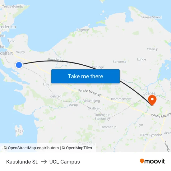 Kauslunde St. to UCL Campus map