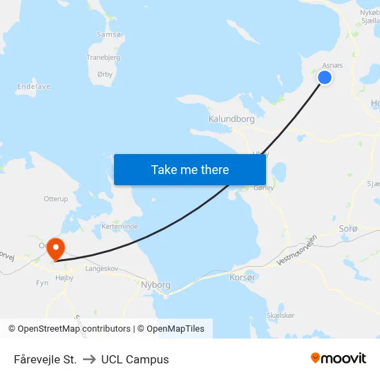 Fårevejle St. to UCL Campus map